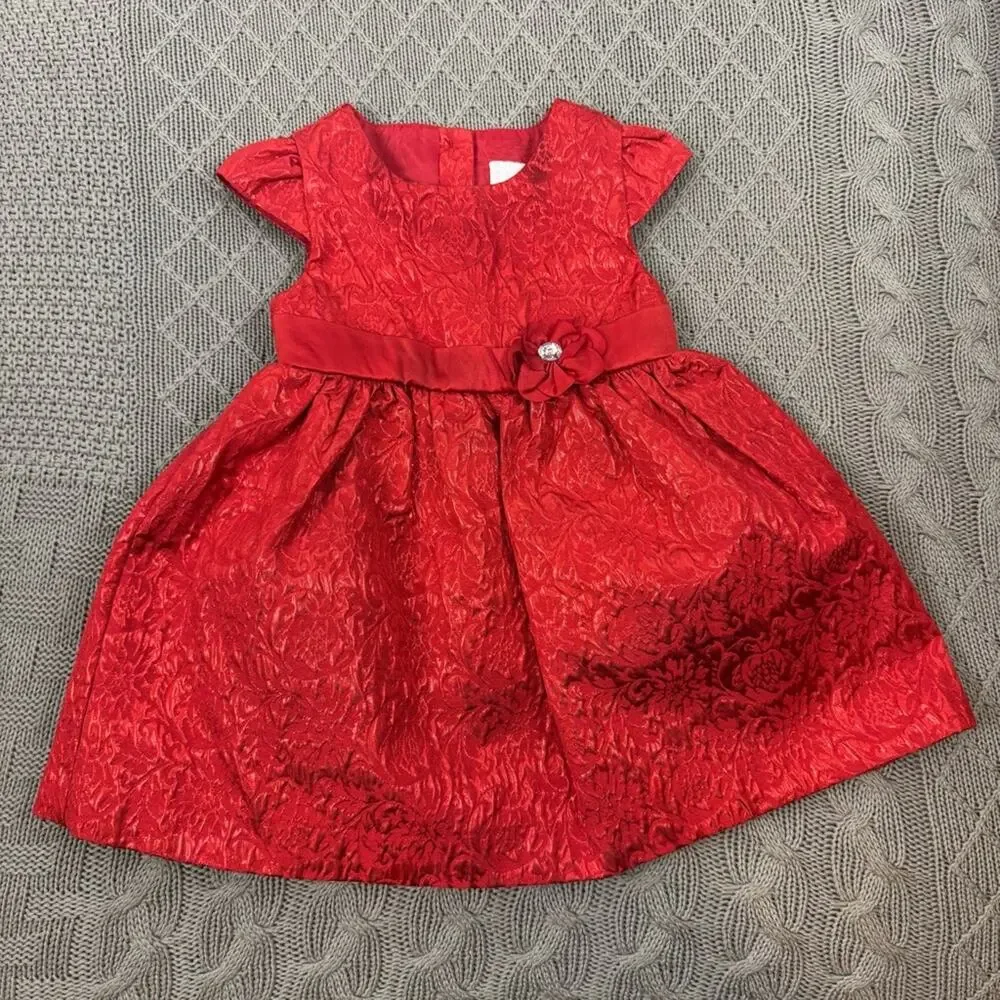 Camilla Red Brocade Dress ~ 12M